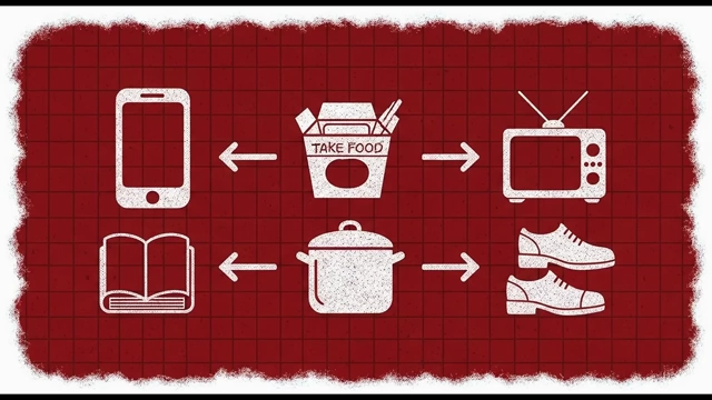 A diagram contrasting high-dopamine activities (phone, takeout, TV) with lower-dopamine, more rewarding alternatives (book, home cooking, walking shoes).