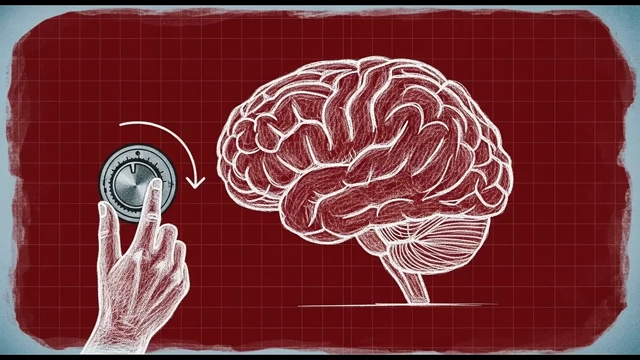 A hand adjusting a dial on a brain, illustrating the continuous process of managing dopamine baseline.