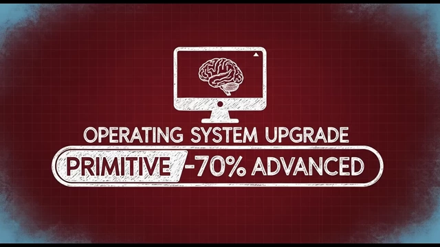 An 'Operating System Upgrade' visual showing progress from 'Primitive' to 'Advanced', with a 70% increase, representing substantial mental rewiring.