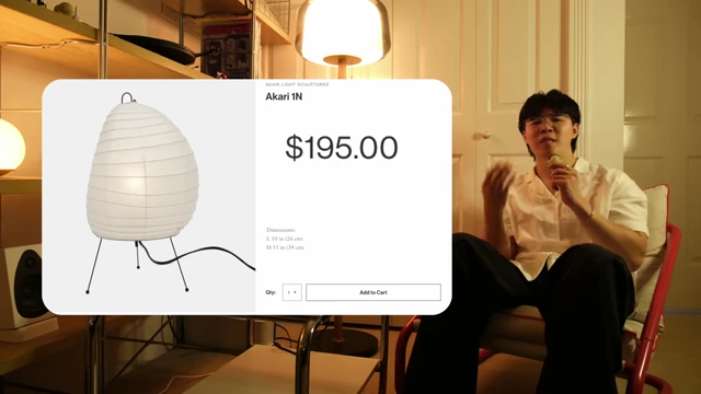 A product page showing an Akari 1N lamp priced at $195.00