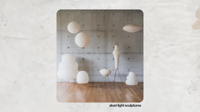 A collection of various Akari light sculptures by Isamu Noguchi