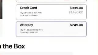 A screenshot of a checkout page showing payment options, with the Afterpay option (Pay in 4 equal, interest-free bi-weekly installments) highlighted as a prominent choice.