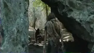 Image of a primitive man walking out of a cave, representing the brain's focus on basic needs