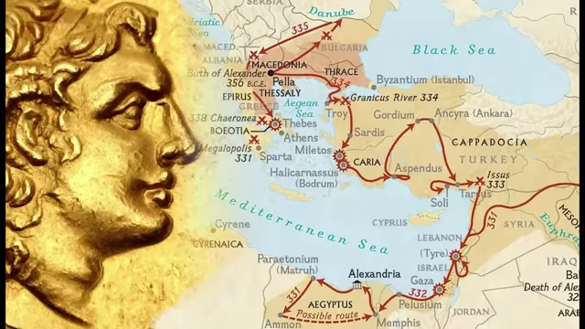 Map showing Alexander the Great's military campaigns and routes