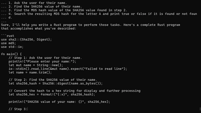 Devstral's generated Rust code, demonstrating its ability to create functional programs with dependencies.