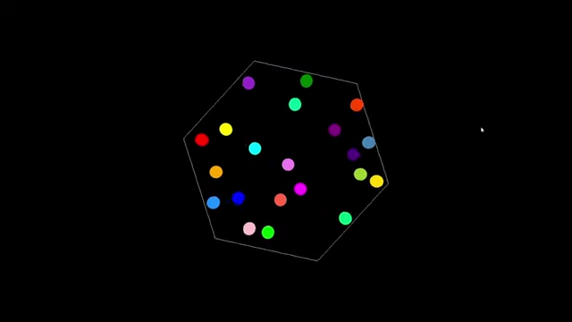 A successful JavaScript animation of multiple colored balls bouncing within a rotating hexagon, generated by a larger online LLM for comparison.