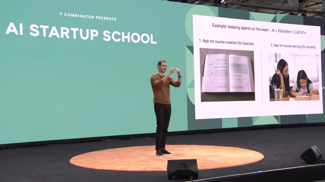 Diagram illustrating AI assistance in education, with one app for teachers creating auditable courses and another for students consuming them