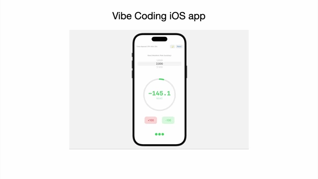 Screenshot of a simple iOS application, described as being built in a day using "vibe coding" without knowing Swift