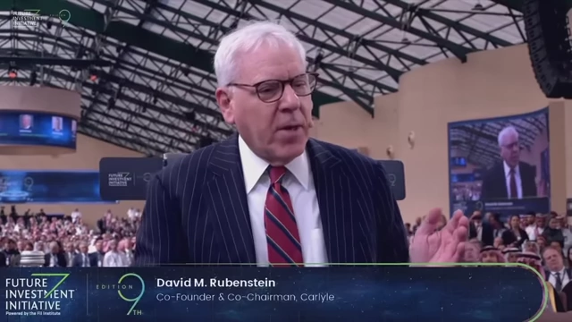 David Rubenstein moderating the panel discussion on geoeconomics.