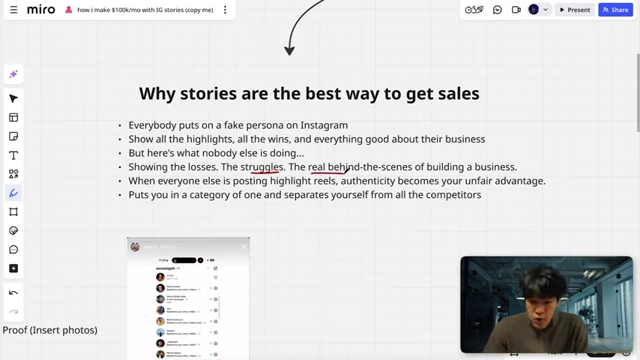 Presentation slide describing why stories are the best way to get sales