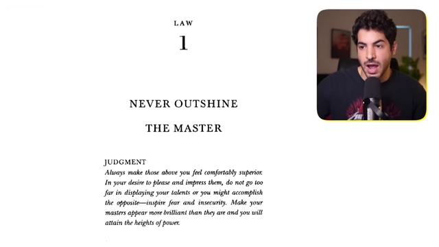 The text of Law 1 from the book, "Never Outshine the Master".
