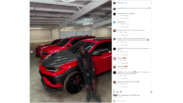 An Instagram post showing multiple luxury cars as an example of flaunting wealth.