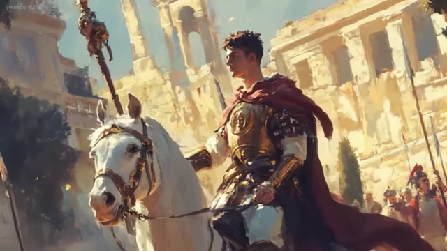 A painting depicting Basilius riding a horse through a city with Michael III's head on a pike, proclaiming himself emperor.
