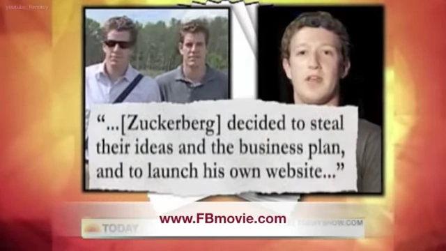 A news segment discussing how Mark Zuckerberg allegedly "stole their ideas and the business plan".