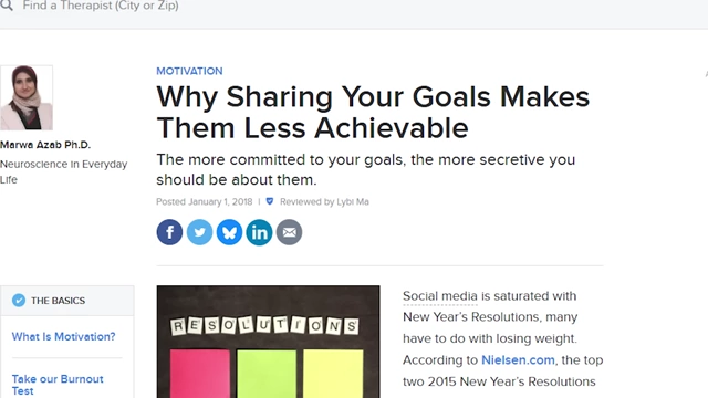 A compilation of article headlines discussing how talking about goals can hinder their achievement.