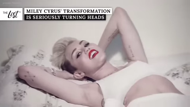 A split image showing Miley Cyrus's earlier wholesome image and her later provocative performance on stage.