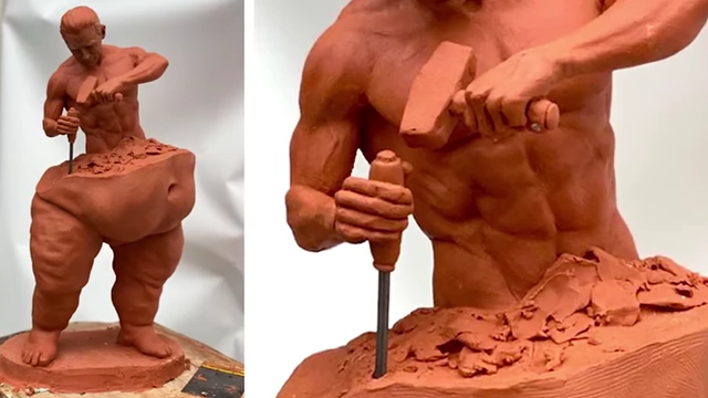 A man sculpting himself from clay, illustrating the metaphor of self-improvement to attract others.
