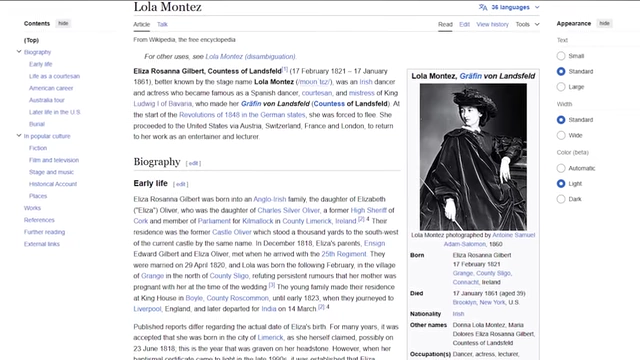 A Wikipedia page providing a biography of Lola Montez.
