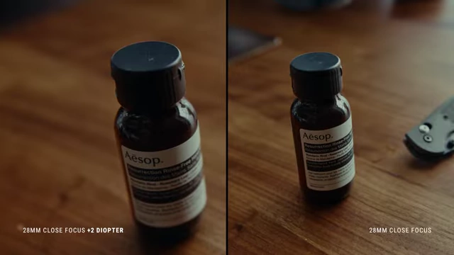 Side-by-side comparison of 28mm close focus with and without a +2 diopter