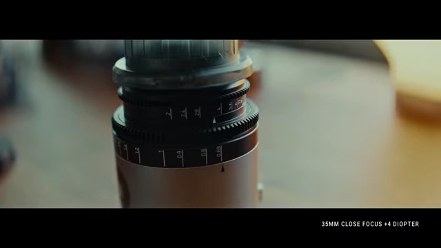 35mm anamorphic lens with a +4 diopter, providing a wider close-up compared to a macro lens