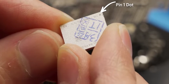 Close-up of a NAND chip showing the "Pin 1 Dot"