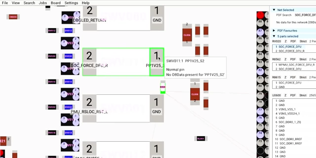 Schematic showing SOC_FORCE_DFU_R pad to short for DFU mode