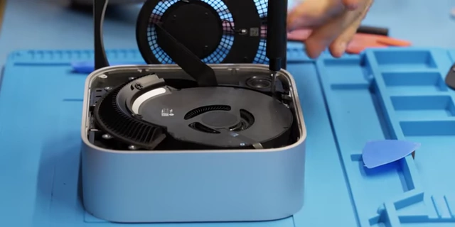 The M4 Mac Mini with its modular SSD accessible