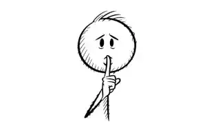 A stick figure shushing, emphasizing the importance of silence in language learning.
