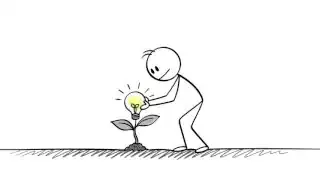 A stick figure with a lightbulb growing from a plant, representing the start of a clear, single thought.
