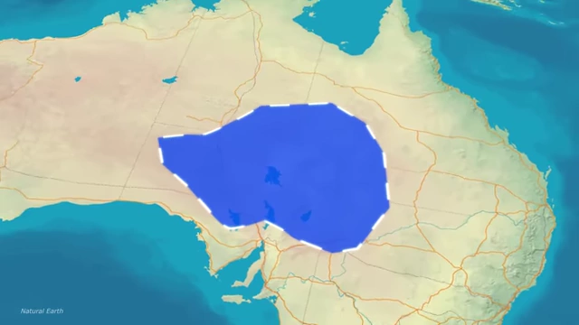 Map showing the Lake Eyre Basin partially filled with water (30% capacity)