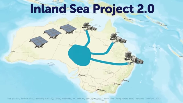 Map illustrating the Inland Sea Project 2.0 with solar panels and pipelines