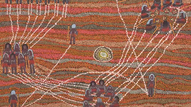 Vibrant Aboriginal artwork depicting connection to land and culture