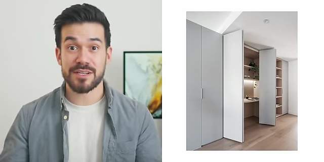 A compact home office concealed within a closet, demonstrating efficient vertical storage and space-saving solutions.