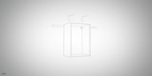 A diagram showing how a cabinet is mounted onto a French cleat system, allowing for flexible positioning.
