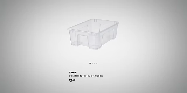 IKEA SAMLA clear storage box, a versatile and affordable option for various organizational needs.