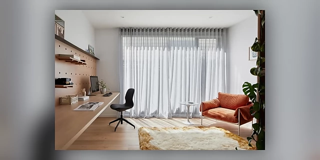 A spacious and tidy home office, representing a larger area to organize after mastering smaller ones.
