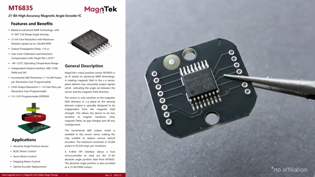 The MT6835 magnetic encoder chip used for closed-loop control