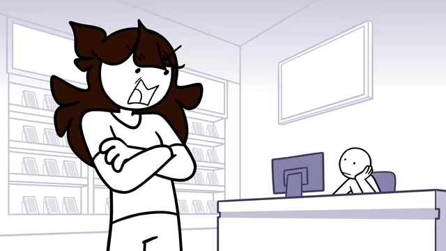 Jaiden angrily questions an employee at a phone and internet store about why they don't sell products there, highlighting the pointlessness of physical stores.