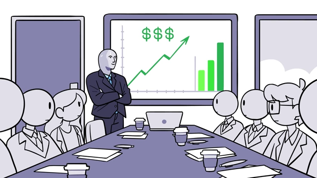 A business presentation showing an upward trend in "Money $<div id=