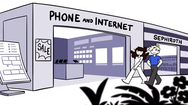 The exterior of a "PHONE AND INTERNET" store, setting the scene for a retail frustration anecdote.