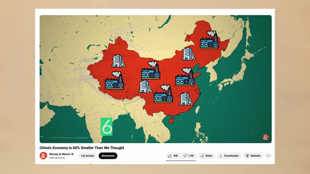 A YouTube video thumbnail suggests that China's economy might be 60% smaller than thought due to overreported GDP.