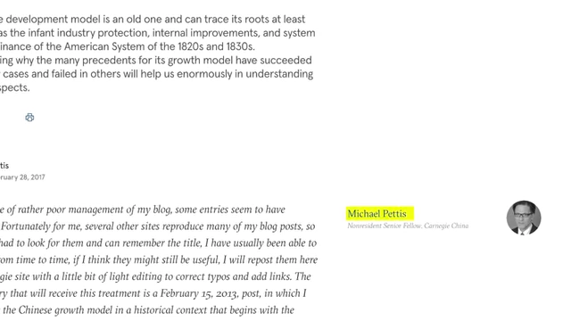 A screenshot from a blog post by Michael Pettis, a Nonresident Senior Fellow at Carnegie China.