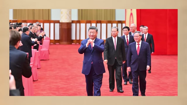 High-ranking members of the Chinese Communist Party at a press conference.