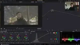 DaVinci Resolve interface showing node tree and color grading controls