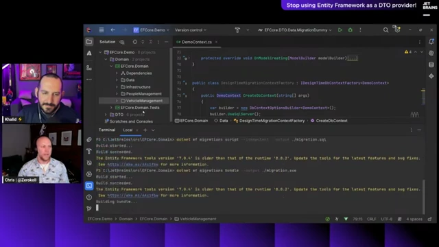 Command `dotnet ef migrations bundle -o migration.exe` to create a self-contained executable for database migrations