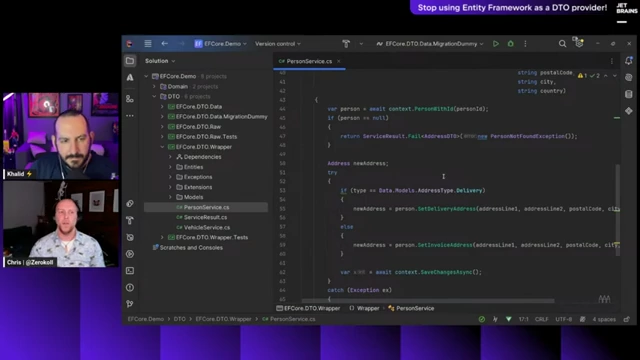 Refactored `PersonService` code, demonstrating how services interact with richer domain objects through clear, intention-revealing methods