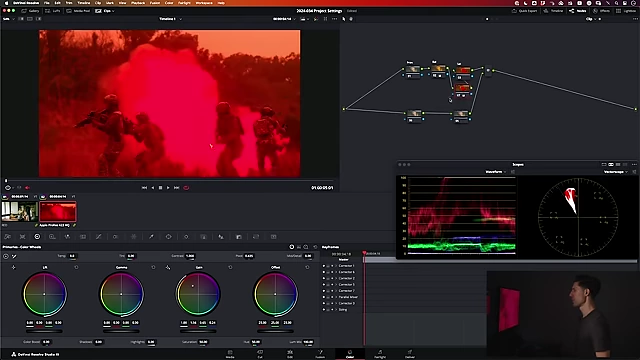 An aggressively warmed image showing severe color clipping of fire, resulting from the luminance mixer not being set to zero.