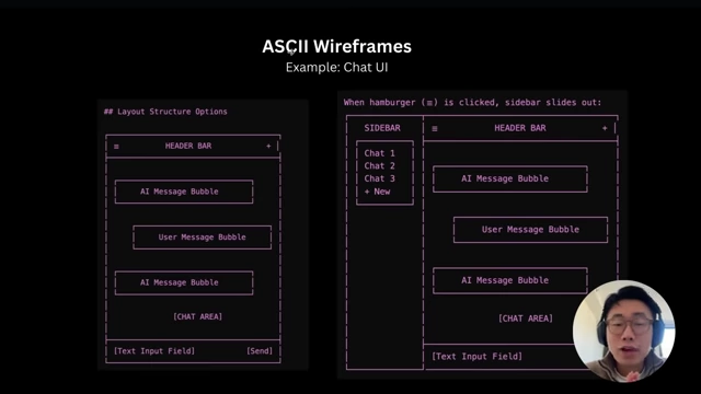 ASCII wireframes illustrating Chat UI layout options