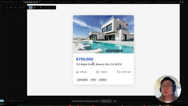 Initial AI-generated property listing card with common UI issues