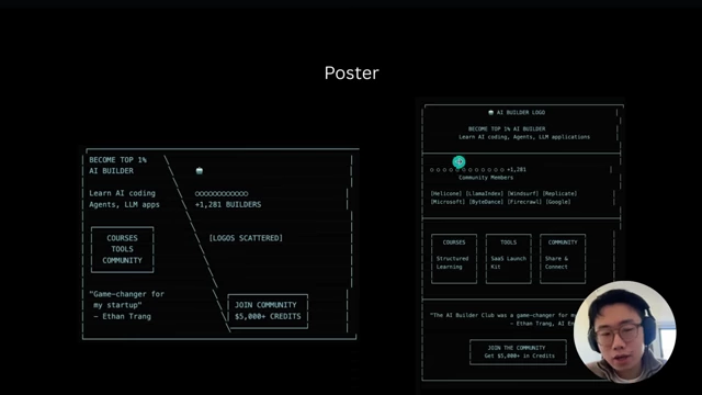ASCII wireframes for the AI Builder Club poster, showing content hierarchy